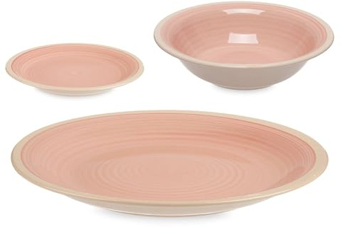 San Ignacio Set 18 pzs vajilla gres rosa borde colección VESSIA