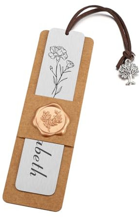 AllerPierce Lesezeichen Personalisiert Edelstahl Buchzeichen mit Geburtsblume und Namen Gravur Lebensbaum Anhänger Bookmark Geschenk für Lehrer Leser Schüler