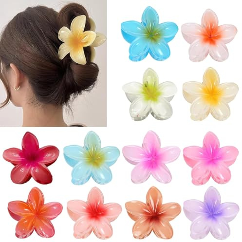 ZkateTrade 12 Pezzi Mollette Fiori per Capelli, Mollette Capelli Donna Fiore, Pinza Capelli Fiore, Plumeria Mollette Capelli Donna (8.5 CM)