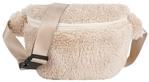 Meliyya Bauchtasche Plüsch Damen Hüfttasche Flauschige Umhängetasche Stylisch Fanny Pack Breiter Gurt für Reisen Festival Party Alltags, Beige