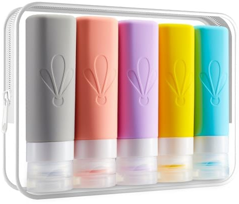 INSFIT Reiseflaschen Zum Befüllen, TSA-zugelassene 90ml Silikon Reiseflaschen, BPA-freie, auslaufsichere Reisegröße Behälter – Holiday Essentials für Frauen, Reiseset Flüssigkeiten inkl. Kulturbeutel