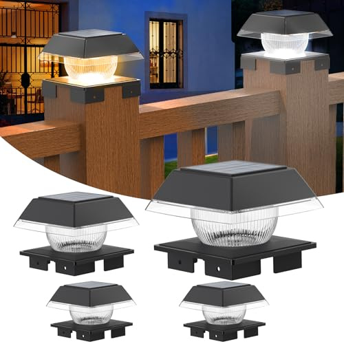 GEYUEYA Home Solar LED Post Lights Outdoor Garden-4 Pack | 12 LEDs IP65 Waterproof Cold & Warm White,Fit for 3.5×3.5 4×4 5×5 5.5×5.5,Decoration forPatio fences Deck Wooden Posts