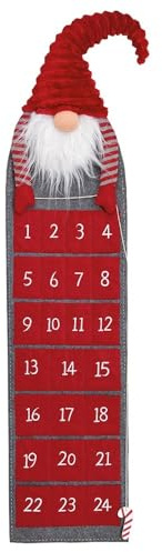 Adventskalender Wichtel grau-rot - Weihnachtskalender zum Aufhängen 125 x 26 cm, Farben:rot-grau
