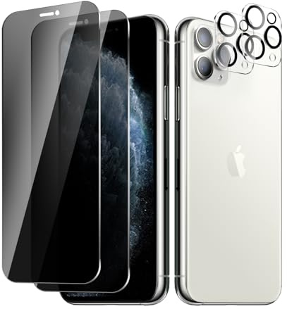 BIESHKJ 2+ 2-pack For iPhone 11 Pro Max Privacy Screen Protector + Camera Lens Protector, Anti Spy Tempered Glass, Easy to Install, 9H Hardness, Scratch-Resistant, Bubble-Free