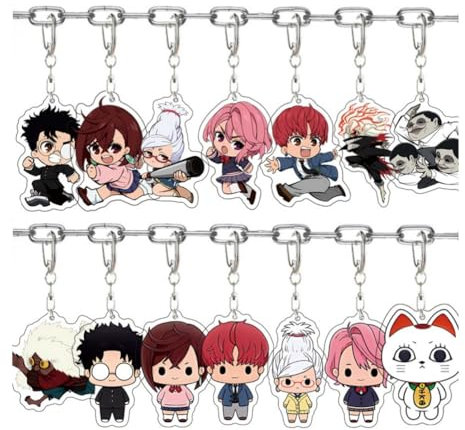 DANDADA Schlüsselanhänger Set 14pcs Anime-Charakter Momo Ayase,Okarun,Turbo Granny Anhänger Schlüsselring Schlüsselzubehör Tasche Dekoration