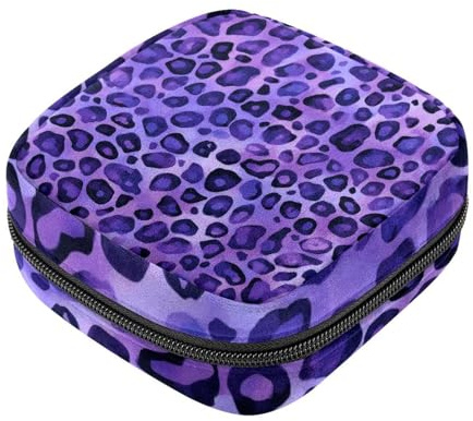 Borsa per assorbenti igienici, borsa portatile per coppette mestruali, borsa per il primo ciclo mestruale per ragazze e donne, borsa imbottita con cerniera leopardata viola