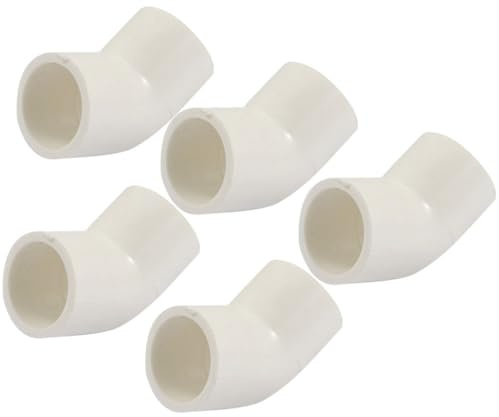 TOP-VIGOR 5Pcs 20mm Slip 45 Degree PVC Pipe Fitting Elbow Coupling Connector, Water Pipe Slip Socket Connector for PVC Pipe Corner Connection, White