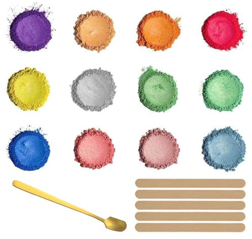 Barlone 12 Farbpigmente für Gießpulver 3g, Mica Pulver, Epoxidharz Farbe für Gießpulver, Glitter Mica Powder für Kunstharz Gießharz, Seife, Badebombe, Kerze, Kosmetischer, Lidschatten, Nagellack