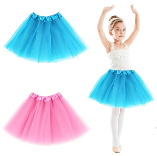 KUMSODE 2PCS Sparkle Tutu Jupe de ballet de danse 3 couches en tulle à paillettes Étoiles Jeux de rôle Anniversaire Princesse Party pour filles de 2 à 8 ans Vêtements de sport d'extérieur Costume