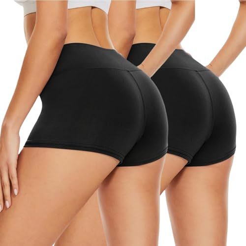 JiaYouLC Women's High Waisted Gym Shorts Anti Chafing Stretchy Cycling Shorts Hot Pants for Yoga Sports Running Workout (UK, Alpha, S, M, Regular, Regular, Black+Black, 2.5 Inseam)