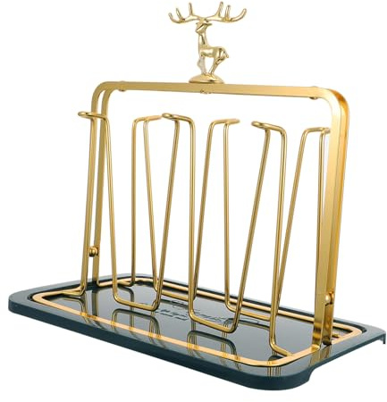 GOOHOCHY Desktop Cup Organizer Stylish Ironwork Glassware Rack with Tray for Kitchen Storage Easy Access Ventilated Design for Home Organization