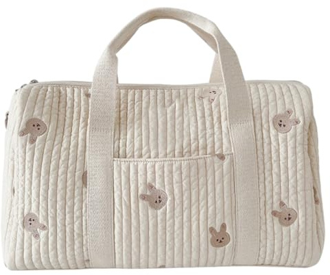Blöjväska, crossbody-/tygväska söt bomull quiltad duffelväska med avtagbar rem, stor kapacitet för promenader shopping picknick resor.