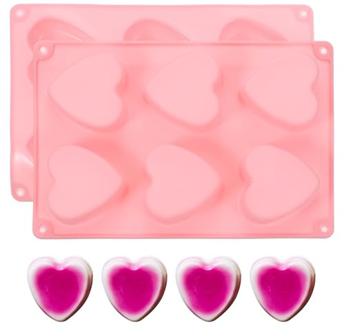 PATIKIL Heart Shaped Silicone Mould, 3D Love Heart Chocolate Mould Non-Stick Silicone Valentines Moulds for Baking, DIY, Craft, Lover Cake Candy, Handmade Soap-2Pcs(Pink)