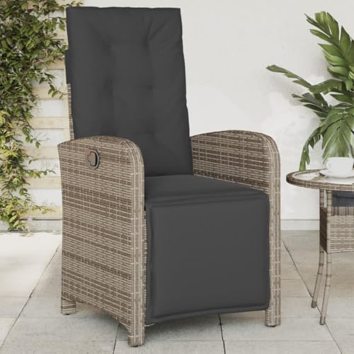 Mimdixy Balkonstuhl Lounge Sessel Gartenstuhl,Gartensessel mit Fußteil Verstellbar Grau Poly Rattan,Relaxsessel Für Terrasse,Balkon,Garten,Kompakte Verpackung Und Einfache Montage