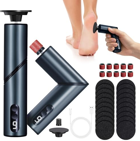 LIHAO Hornhautentferner Elektrisch, 5-in-1 Wiederaufladbarer Hornhaut Entfernen Fuß mit Austauschbaren Fußfeilen, 9 Geschwindigkeiten Pediküre Set für Hornhaut Rissige Fersen Harte Haut - Grau