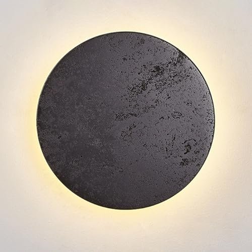 ZHKABEG Lampada da parete moderna a LED in pietra, applique da parete rotonda ispirata al travertino, apparecchi di illuminazione artistica con design creativo a disco(Black,30cm)