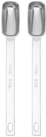 NUOBESTY Lot de 2 cuillères à soupe et cuillères doseuses - 1 cuillère à café en acier inoxydable de 5 ml - Louche à assaisonnement à long manche pour la cuisine, la pâtisserie, les buffets,