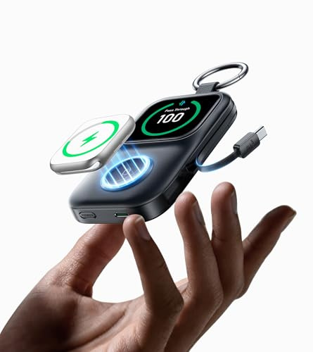 JOYROOM 5000mAh Mini Powerbank für Apple Watch 11 mit USB C Ladekabel, [LED-Display & Schlüsselanhänger] Magnetisch Tragbare Externe Handyakkus kompatibel mit Apple Watch S11/10/9/8/7/6/5/SE3/Ultra3