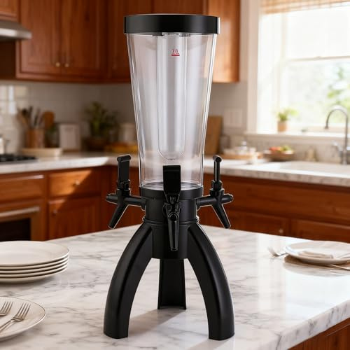 Dispensador de Cerveza Dispensador de Cerveza Tipo Torre con Cilindro de Hielo, Dispensador de Cerveza con Forma de Jirafa y 3 Grifos, Torre de Mimosas para Eventos en Casa(Black)