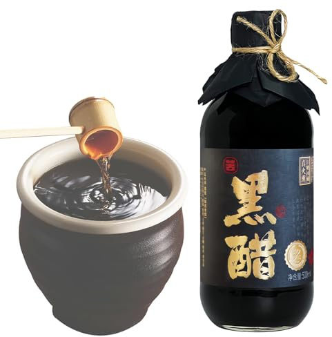 Vinaigre de Riz Noir Chinois Artisanal, Vinaigre Mature du Shanxi Vieilli 5 Ans, 500 Ml (16,9 Fl Oz), Condiment Fermenté Entièrement Naturel pour Salades, Soupes et Marinades