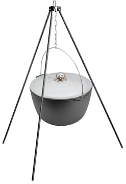 Kasan 15 L Aluminium Dreibein Gestell Stahl Kessel Aluminiumdeckel Camping Schwenktopf Gulaschkessel outdoor Kazan mit Bügel und Deckel Aluminium Kazan mit Griff und Deckel Asien Topf Tatarskij