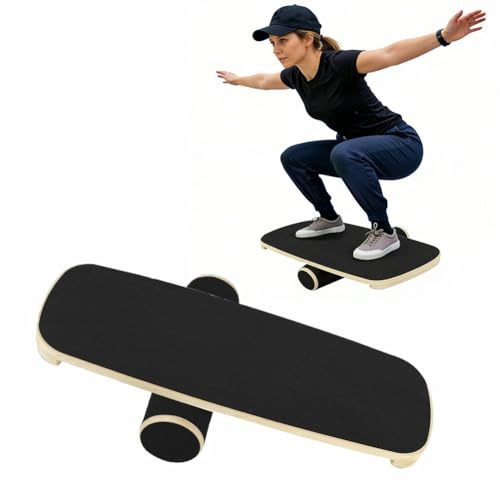 Planche d'équilibre en Bois, Skateboard d'intérieur, Planche de surf pour Entraînement, Entraînement de Force et d'équilibre,Multifonction Intérieure de Skateboard & Surf pour Fitness Yoga Rééducation