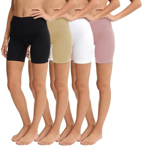 LXEASYGO 4 Pack Anti Chafing Shorts Women Under Dress Skirt Modesty Shorts Stretchy Long Boxers Underwear Safety Panties for Cycling Yoga