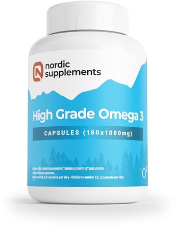 Nordic Supplements High Strength Pharmaceutical Grade Omega 3 Fish Oil 1000mg Capsules - Pot of 180 Capsules