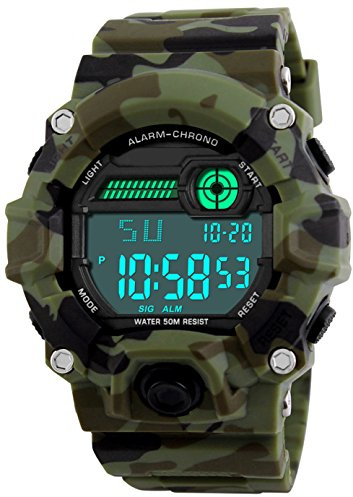BHGWR Kids Digital Watches, Boys Sports Watch with Alarm/Timer/Shock Resistant, Teenagers Childrens 5 Bars Waterproof Electronic Wrist Watch for Boys Camouflage