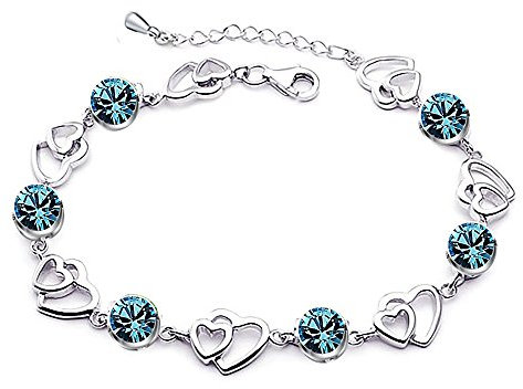 Baobei Kristall Armbänder 18 Karat Weißgold Platinbeschichtung Silber Amethyst rot Gelb Blau Geburtsstein Kristall Herz Armband für Frauen Mädchen mit Schmuckschatulle (f1815)