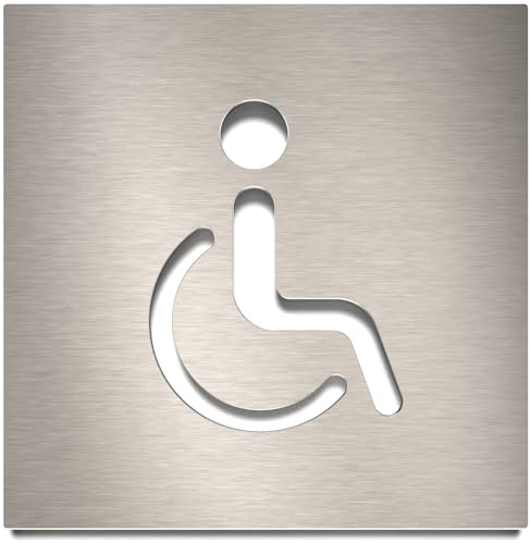Edelstahl WC-Schild - selbstklebend & pflegeleicht - Design Toiletten-Schild - Rollstuhl-Fahrer Piktogramm B-06-E