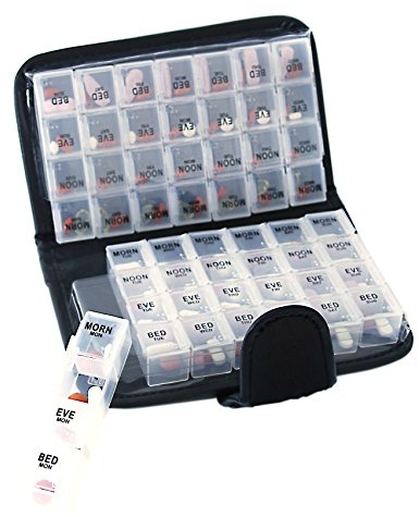Smart Essentials 14 Day Pill & Vitamin Organizer 2 Weeks AM/PM 4 Doses a Day Travel Case Handy & Portable, Black, GM8283