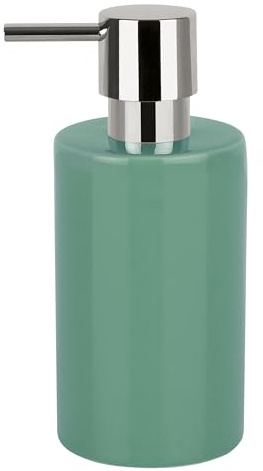 Spirella Dispenser per Sapone Liquido Tube“ Dispenser per lozioni in Ceramica con Dispenser in ABS Cromato capacità 300 ML (ØxH): 7 x 16 cm - Verde