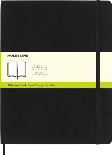Moleskine Klassisches Notizbuch, Notizbuch mit Weißen Seiten, Weicher Einband und Elastischer Verschluss, Größe XXL 21,6 x 27,9 cm, Farbe Schwarz, 192 Seiten