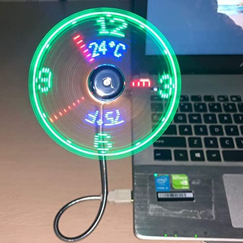 BREIS Ventilador de reloj USB con reloj en tiempo real y función de visualización de temperatura, color plateado