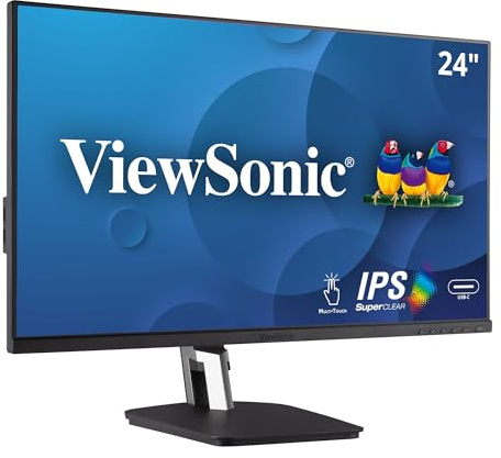 ViewSonic TD2455 24 Inch 1080p Touch Screen Monitor, 10-Point Multi-Touch IPS for Collaborative Offices, USB-C with Daisy Chain, Advanced Ergonomics, HDMI, DisplayPort Out