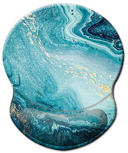 ITNRSIIET Tapis de Souris Ergonomique,avec Support de Repose-Poignet en Gel,Tapis de Souris Gaming pour Ordinateur Portable, Bureau, Antidérapant Imperméable,Or Bleu Marbré