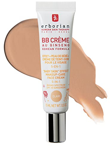 Erborian BB Cream with Ginseng, Fair (Clair) - Lightweight Buildable Coverage with SPF 20 & Ultra-Soft Matte Finish Minimizes Pores & Imperfections - Korean Face Skincare - 0.5 Oz