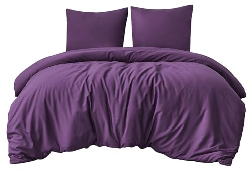 Aisbo Bettwäsche 200x200 3teilig Lila - Mikrofaser Bettwäsche-Sets mit Reißverschluss, ÖKO-TEX Bettbezug 200x200cm 3tlg mit Kissenbezug 80x80 cm, Weich und Bügelfrei