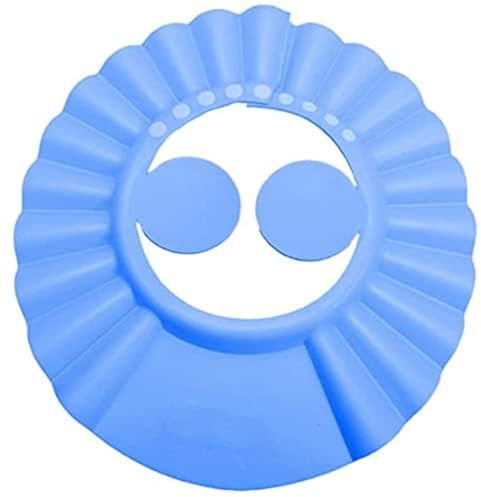 Kangwell cuffia da doccia in silicone | con paraorecchie morbida visiera regolabile cappello sicuro shampoo doccia protezione vasca da bagno per anziani, incinta e disabile paziente (blu)