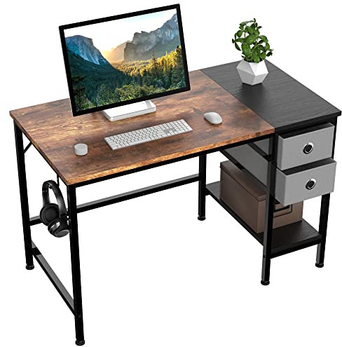 HOMIDEC Computer Desk, Office Work Writing Desk with Drawer and Headphone Hook for Student and Worker, Laptop Table with Shelves, Modern Style Desks for Bedroom, Home, Office(100x50x75cm)