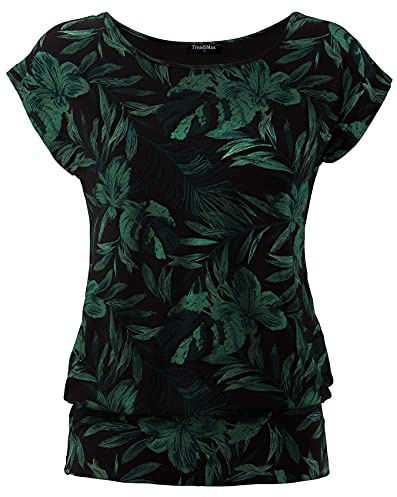 TrendiMax Damen T-Shirt Kurzarm Sommer Shirt Allover Druck Strech Bluse Casual Oberteil Basic Tops
