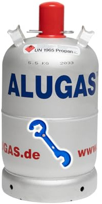 Bluecraft Gasflasche Alu 11kg Propangas Camping Alugas-Flasche leer inkl. Gasregler-Schlüssel mit Magnet