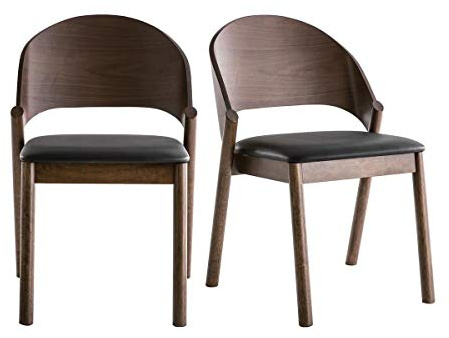 Chaises vintage en bois foncé noyer et assises noires (lot de 2) AVALON