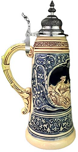 KING Bierkrug 1,5 Liter Bierseidel Limität 2021 Vater Rhein und Mutter Mosel Krug (Deutsches Eck), kobalt, unbemalt, mit Deckel