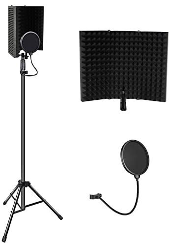 Studio-Aufnahme-Mikrofon-Isolationsschutz mit robustem Stativständer, Pop-Filter. Hochdichter, saugfähiger Schaumstoff zum Filtern des Gesangs, geeignet für Blue Yeti und alle Kondensatormikrofone
