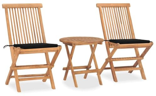 vidaXL Teak Massiv Gartenmöbel 3-TLG. mit Kissen Klappbar Bistroset Tisch Stühle Gartenset Balkonmöbel Sitzgruppe Gartengarnitur Balkonset