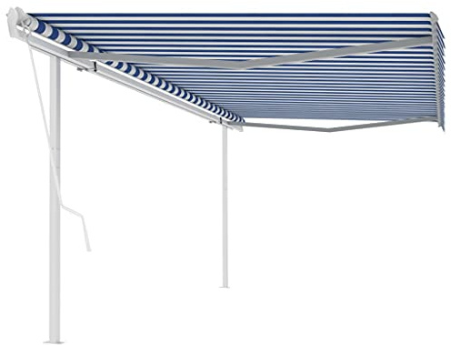 vidaXL Gelenkarmmarkise Automatisch mit Pfosten Markise Sonnenmarkise Balkonmarkise Sonnenschutz Sichtschutz Terrasse Garten 5x3,5m Blau Weiß