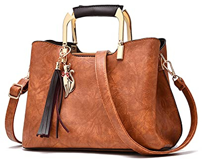PORRASSO Damen Handtasche Schultertasche Frauen Mode Umhängetasche PU Leder Henkeltasche Top Griff Taschen Gelb