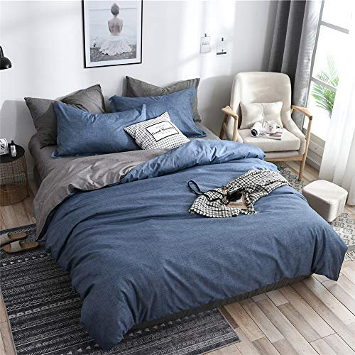 Bettwäsche-Set, Mateju 3pcs Microfaser Bedrucktes Weiche Atmungsaktive Hypoallergen Kopfkissenbezug Bettbezug mit Reißverschluss Schließung (Grau Blau,200x220+80x80cm)